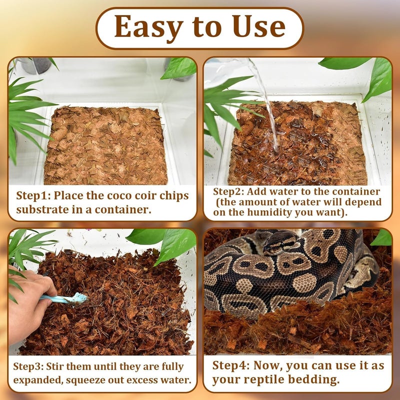 Halatool 10 LB Coconut Chips Substrate for Reptile, 72QT Natural Coconut Husk Coco Cypress Mulch Aquarium Terrarium Bedding for Corn Snake Ball Python Tortoise Frog Gecko Hermit Crab Reptile Tank - Image 4